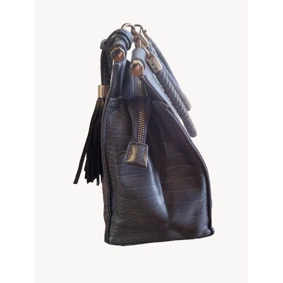 Bebe Handbag Satchel Gray Fringe Textured Braided Handle Gray - Picture 2 of 16